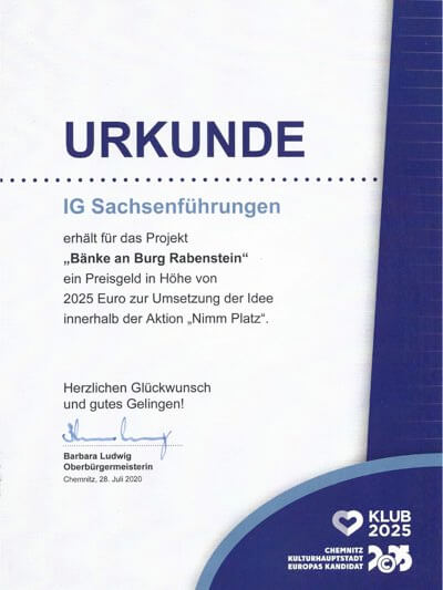 Urkunde - IG Sachsenführung